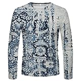 T-Shirt Herren 3D Schick Drucken Rundhals Langarmshirt Herren Persönlichkeit Mode Kunst Shirt Herren Regular Fit Frühling Herbst Lassig Base Shirt Herren A09 4XL