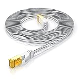 CSL - 1m CAT 7 Netzwerkkabel Flach 10 Gbits - Baumwollmantel - LAN Kabel Patchkabel Datenkabel - CAT.7 Gigabit RJ45 Ethernet Cable - 10000 Mbits Geschwindigkeit - Flachbandkabel - Verlegekab