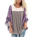CEFGR Große Damenbluse langärmelige fließende Bluse genähte Spitzenstrickbluse U-Ausschnitt-Bluse übergroße unregelmäßige Manschettenbluse langes Elegantes Damen-T-S