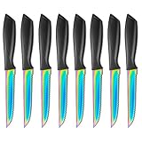 Steakmesser Set 8 Teilig, Titanbeschichtetes Steakmesser, Steakbesteck aus Edelstahl mit hohem Kohlenstoffgehalt, Edelstahl Steak Besteck Messer mit Geschenkschachtel, 22CM