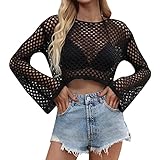 Damenmode Strickbluse Sweatshirtweste Ärmellose Tops Badeanzug Coverups T-Shirt Beachwear Bluse Strand Tanktop Shirt Elegant Weste Loose fit Oberteile (A-Schwarz, M)