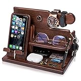 Holz Telefon Dockingstation Asche Baum Geldbörsenständer & Uhren Organizer Herren Weihnachten Geschenk Ehemann Ehefrau Jubiläum Vater Geburtstag Nachttisch Geldbörse Vater Abschluss Mann (Bruin)