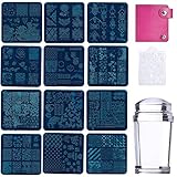 Nagel Schablone Stempel Set, KARLOR 12 Pcs Schablone 110 Nagel-Muster, Nail Art Plates Stamping Art mit Metallplatten Stempel Schaber Mappe Stamping Schablone Nagel Tattoo für Maniküre Nagelk