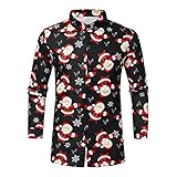 Weihnachtshemd Herren Weihnachten Muster Freizeithemd Button Down T-Shirts Langarmshirts Blumenhemd Langärm Slim Fit Stehkragen Xmas Hawaii Kostümhemd Für Festival Party Adventsk