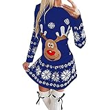 KBOPLEMQ Pulli Kleid Weihnachten Thema Kleid für Damen Mode Digital Gedruckt Hohe Taille Lange Ärmel Nähte A-Linie Kleid Weihnachtsdruck Kostüm Dress Damen Abendkleid Partykleid Ballk