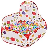 WolinTek Ball Pit Bällebad Bällepool mit Mini Basketballkorb, Φ1.2M Pop Up Sechseck Polka Dot Kinder Ball Sielen Pool Zelt mit Aufbewahrungsbeutel,für 3+ Monate Baby