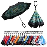 Amazon Brand - Eono Inverted Stockschirme, Winddicht Regenschirm, Reverse Stockschirme mit C Griff, Selbst Stehend, Double Layer, Schützen vor Sturm Wind, Regen und UV-Strahlung