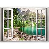 murando 3D WANDILLUSION Wandbild Gebirge See Fototapete Poster XXL Fensterblick Vlies Leinwand Panorama Bilder Dekoration Wald Natur Landschaft 140x100 cm c-B-0209