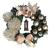 SSLLM Weihnachten Kranz Champagner Gold Künstliche Türkranz für die Haustür im Freien Deko Schleifen Hochzeit Künstliche Wreath Herbst Winter Haustür Dekoration Weihnachten Party Hänge D