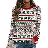 Weihnachten Christmas Sweater Pullover Damen Weihnachtspullover Xmas Einhorn Rudolph Rentiermuster Sportbekleidung Weihnachtsparty Oberteile Elegant Oversize Rundhals Lustig Christmas Sw