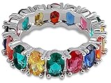 CHXISHOP Regenbogen Quadrat Baguette Zirkon Verlobungsring Bunte Zirkonia Stapelbar Ewigkeit Band Geburtstagsgeschenk für Mädchen Silver 1- No. 8