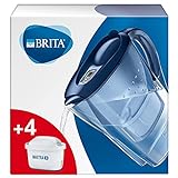 BRITA Wasserfilter Marella blau inkl. 4 MAXTRA+ Filterkartuschen – BRITA Filter Vorteilspaket zur Reduzierung von Kalk, Chlor, Blei, Kupfer & geschmacksstörenden Stoffen im W