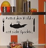 blattwerk-design Wandtattoo, Spruch: Rettet den Wald - Esst mehr Spechte, Humor, Specht, Essen, Größe ca. 450 mm x 260 mm, Auswahl (M070 Schwarz)