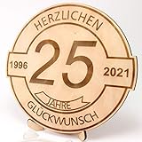 KASA - Geschenk zum 25 Geburtstag, Jubiläum, Jahrestag - gravierte Holzscheibe 30 cm Herzlichen Glückwunsch “1996-2021”