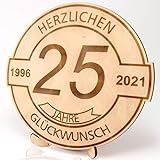 KASA - Geschenk zum 25 Geburtstag, Jubiläum, Jahrestag - gravierte Holzscheibe 30 cm Herzlichen Glückwunsch “1996-2021”