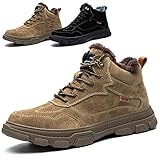 CHUIKUAJ Sicherheitsschuhe High-Top Winter Herren - Stahlkappe rutschfest Arbeitsstiefel Elektroschweißgerät BAU-Baumwollschuhe,Brown-44EU