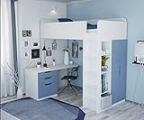 Hochbett mit Kleiderschrank und Schreibtisch Polini Home blau Hochb