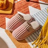 Ririhong Winter-Baumwoll-Hausschuhe für Damen zu Hause Komfort Hausschuhe Plüsch Dicke weiche Sohle Pedal-Rosa_1_38-39