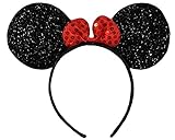 (Glitter Ears) Glitzernden Schimmernde Schwarz Rot Bow Minnie Mouse Ohren Disney Kostümfest Ohr-Stirnb
