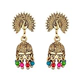 Efulgenz Boho Vintage Antik Gypsy Tribal Indien oxidiert Gold Multicolor Perlen Tropfen Pfau Jhumka Jhumki Ohrringe Set Schmuck