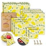 10er Set Bienenwachstücher Wiederverwendbare, EsLuker.ly 4 Verschiedene Größe Bio Wachspapier Waschbare Beeswax Wraps Plastikfrei Lebensmittelverpackung für Brot Obst Käse (Gelbe Zitrone)