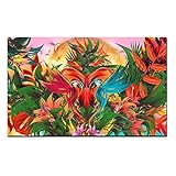 DQLREW Wand dekor leinwandbilder Druck Malerei Plakat Leinwandbilder Bilder 1 Stück Tropischer Dschungel Blühender Paradiesvogel Gemälde Wohnkultur Wandkunst Papagei Poster-50x70