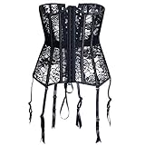 TOPMELON Women Gothic Black Lace Underbust Corset Lingerie Plus Size Waist Trainer Girdle Bustier with Garters Belts (4XL, Lace Black)