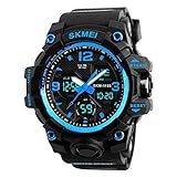 Herren digitale Uhren, Sport digitaluhr analog 50M wasserdichte Armbanduhr Militär mit Wecker, Laufen große Anzeige LED Digitaluhren für Herren (Blue)