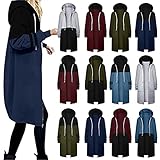 Outdoorjacke Damen Atmungsaktiv Winddicht Lang Cardigan Frauen SpleißEn Herbst Und Winter ReißVerschluss Lange Mantel Elegant üBergangsmantel Leichte Sportjacke Sweatshirt Damen O