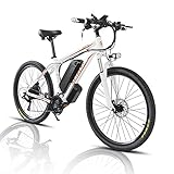 26/29 Zoll Elektro Fahrrad E-Bike, E-Mountainbike mit 1000W Motor + 48V 18Ah Abnehmbare Batterie, Shimano 21 Gang-Schaltung, Citybike für Erwachsene Herren/Damen (weiß, 26zoll 18A)