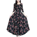 Feiboyy Dress Women's Summer Floral Beach Dress Long Sleeve Casual Party Vintage Boho Dress Summer Dresses Casual Dress Blusenkleider Strickkleid Damen Floral Print Mini D