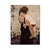 CAPTIVATE HEART Druck auf leinwand 60x90cm kein Rahmen Gustav Klimt Eine Mutter hält EIN Kind Ölgemälde Poster und Drucke Bild Schlafzimmer Dek