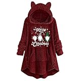 Hoodie Damen Kapuzenpullover Teddy-Fleece Pullover Herbst Winter Warm Oberteil Langarm Einfarbig Casual Sweatshirt,Teenager Mädchen Hoodie Mode Flauschig Langarmshirt Sweatshirt Tops mit Bären O