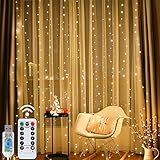 LED Lichtervorhang, 2.4mx3m 240 LEDS Vorhang Lichter USB betrieben 8 Modi mit Feenfenster Lichter mit Fernbedienung & Timer Warm weißes Licht für Indoor Outdoor Weihnachten Dek