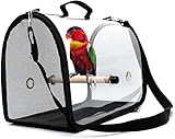 Tik LP Leichter Vogelträger, transparent atmungsaktiv PVC Vogel Reisekäfigpapageihandtasche mit hölzernem Stock