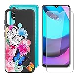 IJTYHF Gehärtetes Glas Panzerglas Schutzfolie + Hülle Schutzhülle für Motorola Moto E40 (6.50 Zoll) Black Silikon Flexibel Weich TPU Handyhülle Tasche Case Cover -Schmetterlinge und Blumen -A35
