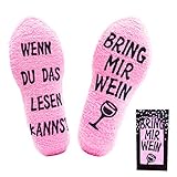 Jeasona Kuschelsocken Damen Flauschige Lustige Wenn Du Das Lesen Kannst Socken mit Motiv Wein Geschenke für F