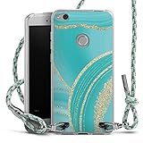 DeinDesign Carry Case kompatibel mit Huawei P8 Lite 2017 Hülle mit Band Handykette zum Umhängen hellgrün Edelstein Gold Glitzer Look
