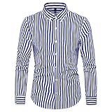 DOMBX Herren Langarm Gestreiftes Color Block Slim Fit Businesshemden Casual Henley Shirt Poloshirts Polohemd Herren Herbst Winter Elegant Oversize Baumwolle Streifen Drucken Langarmshirts F