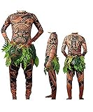 Maui Tattoo T-Shirt/Hose, Halloween, Erwachsene, Herren, Damen, Cosplay-Kostüm mit Blätterrock (Erwachsene, 2XL)