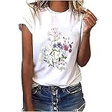 Tshirt Oberteile Damen Elegant Sommer Löwenzahn Drucken Kurzarm Tshirt Weiss Tee Tops Casual Basic Shirts Mode Rundhals Teenager Mädchen Frauen Hemd Bluse Tunic Tunika Sport Tshirt Damen F