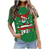 Weihnachts T Shirt Damen Kurzarm Rundhals Holiday T-Shirt Lustig Weihnachtsmann Tshirt Xmas Santa Claus Bluse Oberteil Tee Top
