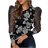 Damen-Pailletten-Glitzer-Tops für Frauen UK Rollkragen-Tops Party Weste Tops für Frauen Puffärmel Tops Rundhalsausschnitt Lässige Bluse Slim Comfy Bottomed Shirts Flexible Pullover, Schwarz , XL