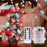 Bestcool Weihnachten LED Lichterketten, 30 LEDs Zuckerstange Lichterketten 3M Batteriebetriebene Lichterkette Weihnachtsthema mit 8 Flicker Mode Fernbedienung für W