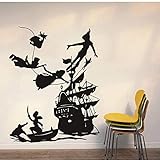 Wandaufkleber Peter Pan Wandtattoo Boy Dream Cartoon Aufkleber Piraten Schiff Dekor Wandaufkleber Kinderzimmer Schlafzimmer Wasserdichte Vinyl Aufkleber 73X57C
