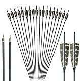Obert 12 Stück 30 Zoll Kohlenstoff mischen Pfeile Spine 500 Bogenschießen Jagd Pfeile mit 4' Natürlichen Truthahnfedern und Pfeilspitzen Einschrauben für Compound Bow Recurve Bow