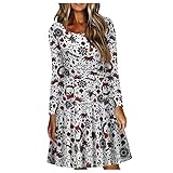 BIKETAFUWY Weihnachtskleid Damen Langarm Sexy Party Kleider Weihnachts Lustige Kostüm Teenager Mädchen Streetwear Kleid Kawaii Weihnachtsdruck Lose Print Rundhalsk