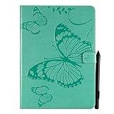 Aralinda Tablet-Schutzhülle für iPad Air 4. Generation 2020, 10 Zoll (27,7 cm), PU-Leder, mit Standfunktion, Motiv Schmetterlinge und Blumen, Grü