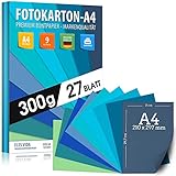 27 Blatt FOTOKARTON A4 Wasser und Blautöne - Papier - 300g /m² Set 9 Farben – Stabil Bastelpapier & Farbige Blätter, Kinder & DIY Bogen, Marine – Blue Cyan Azur - Ozean - Verschiedene Farb