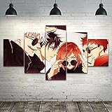 QZWXEC® Jujutsu Kaisen Anime LeinwandBilder 5 Teilig Kunstdruck,5 stück Lein wandbild,Poster HD Panel,Home Wohnzimmer Büro modern Wand Dekoration Geschenk,Gesamtgröße:(100x55cm)